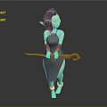 Green Skinned Black Haired Glasses Wearing Elf Holding Wooden Staff In Apron With Ankle Cuffs